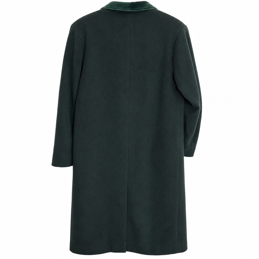 Vintage CLEO Petites Dark Green Pure Wool Coat Velvet Collar Double Breasted - Picture 2 of 4
